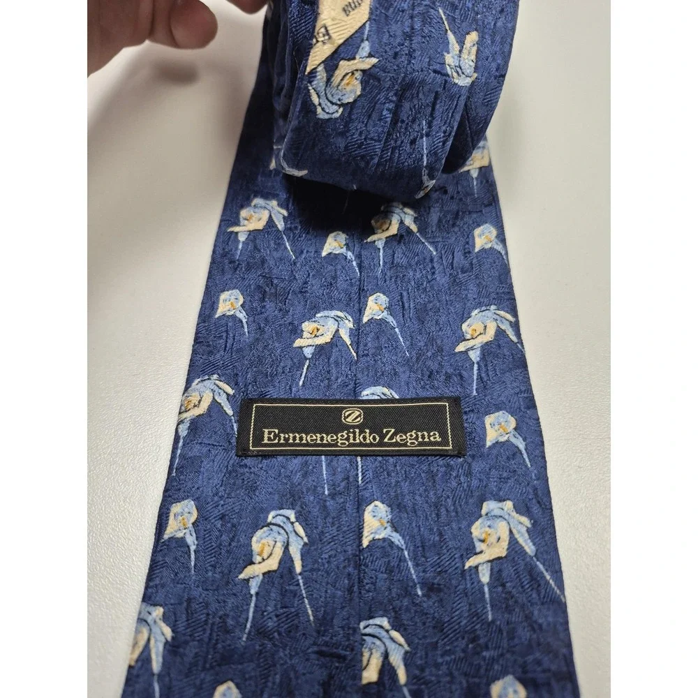 Ermenegildo Zegna Tie Mens One Size Blue Geometric 100% Silk Made In Italy